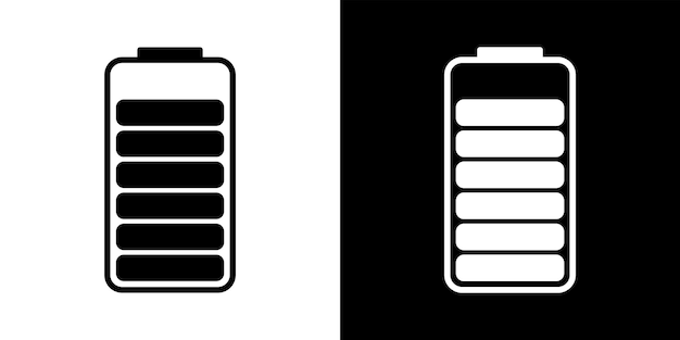 Icône des indicateurs de niveau de charge de la batterie Signe d'accumulateur de batterie basse et pleine