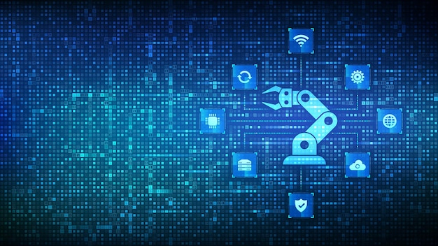 Icône d'industrie intelligente faite avec un code binaire Automatisation d'usine Arrière-plan de code binaire avec des chiffres 1 0