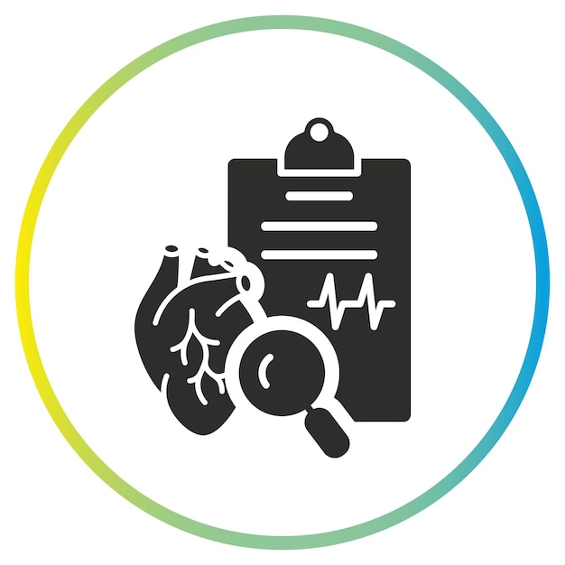 Vecteur icône d'inspection cardiovasculaire diagnostic cardiaque analyse du cardiogramme symbole plat