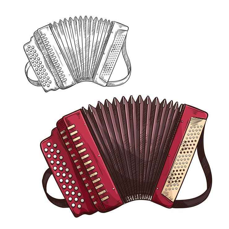 Vecteur icône d'insturment musical d'accordéon de croquis de vecteur