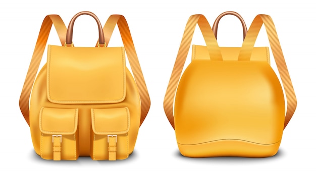 icône isolé devant et derrière un cartable ou sac à dos de camping. Sac de camp et de randonnée.