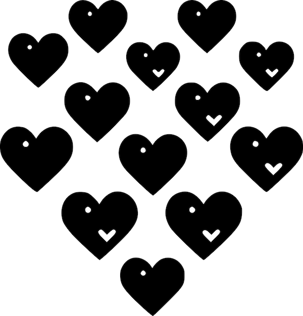 Vecteur icône isolée noire et blanche illustration vectorielle des cœurs