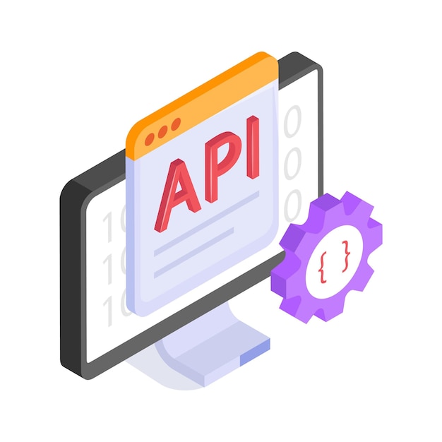 Une icône isométrique de l'intégration d'api