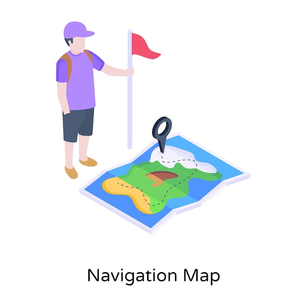 Une Icône Isométrique à La Mode De La Carte De Navigation