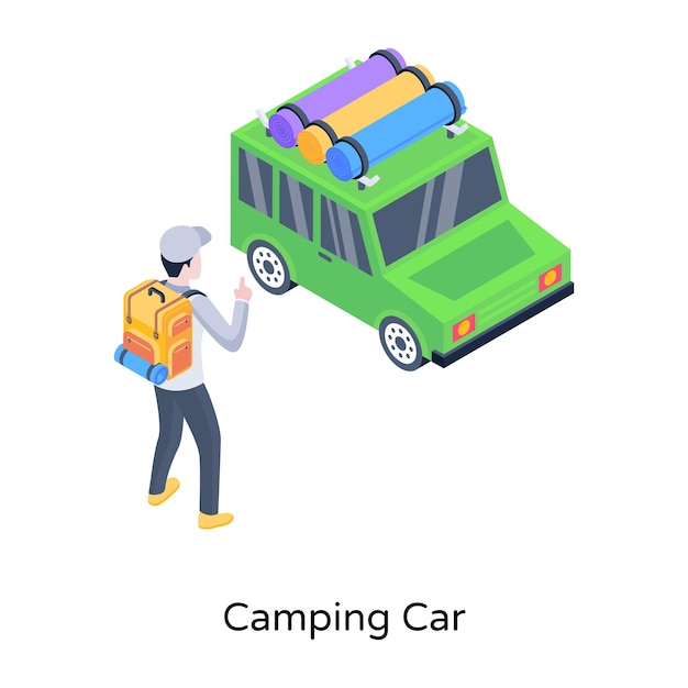 Une Icône Isométrique à La Mode D'un Vecteur Modifiable De Camping-car