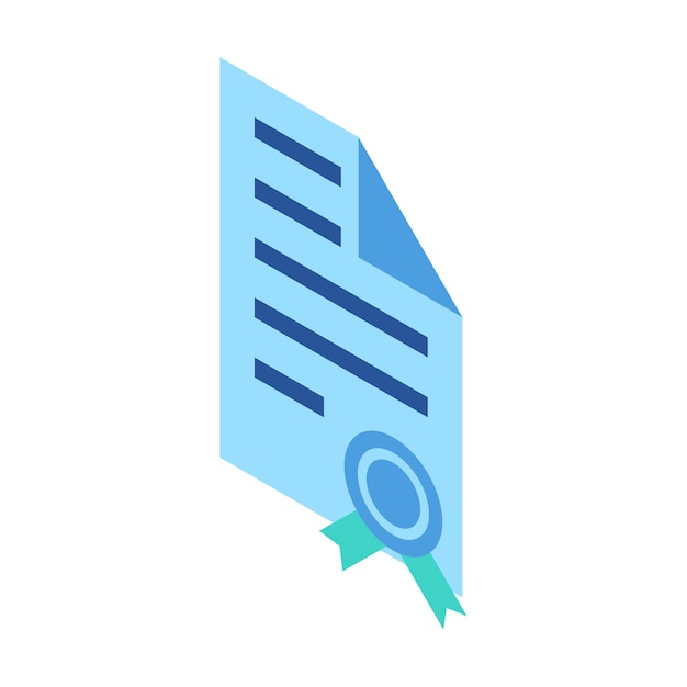 Icône isométrique représentant un document certifié