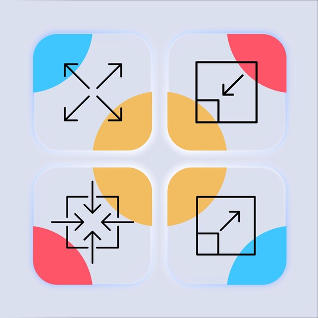 Icône de jeu de flèches de zoom avant et arrière Boutons de navigation de la visionneuse du lecteur d'échelle maximiser minimiser les angles de vue Concept technologique Style néomorphisme Icône de ligne vectorielle pour les entreprises