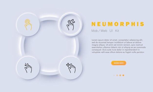 Icône de jeu de gestes de contrôle Écran tactile main doigt empreinte digitale sablier flèche vers le bas appuyez sur le bouton de déplacement poussez le défilement concept technologique style néomorphisme icône de ligne vectorielle pour les entreprises