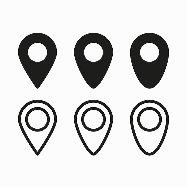 Icône de jeu de pointeurs de carte Géolocalisation emplacement gps terrain orienter navigateur géographie destination obtenir des directions voyage Concept de navigation Icône de ligne vectorielle pour les affaires et la publicité