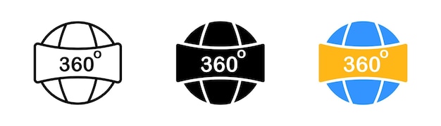 Icône de jeu de réalité virtuelle 360 degrés planète casque vr lunettes technologie de cube en trois dimensions augmentée Icône vectorielle en ligne style noir et coloré sur fond blanc