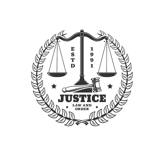 Icône De La Justice Et Du Droit Avec Des échelles Et Un Maillet De Juge