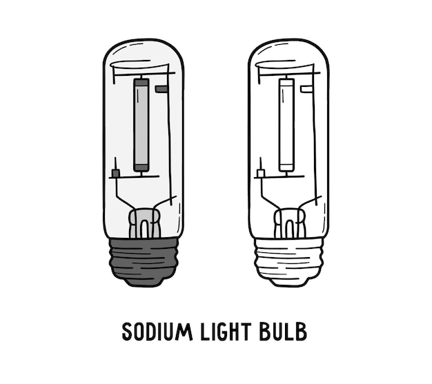 Vecteur icône de lampe à décharge de gaz ampoule à vapeur de sodium dans le style linéaire doodle