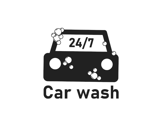 Icône de lavage de voiture Nettoyer le logo 24h Symbole de service automatique 247 dans le vecteur plat