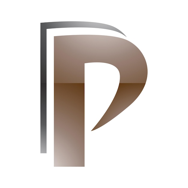 Vecteur icône de lettre p en couches brillantes marron et noir sur fond blanc