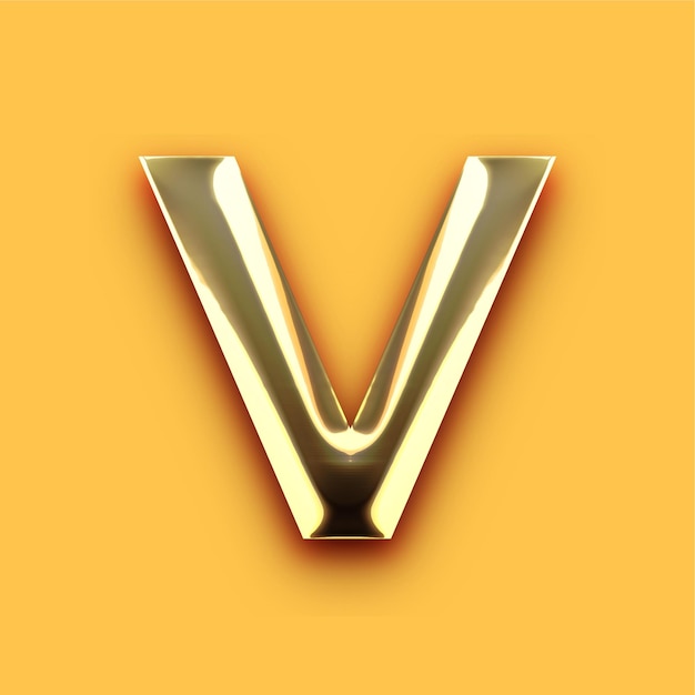 Icône de lettre V en or chrome premium avec fond jaune personnalisable