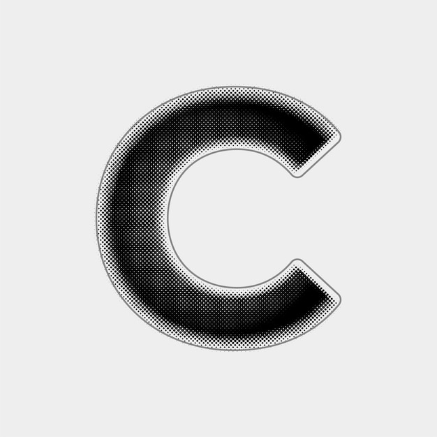 Icône de lettre C vectorielle à demi-tonne personnalisable avec conception de ligne noire