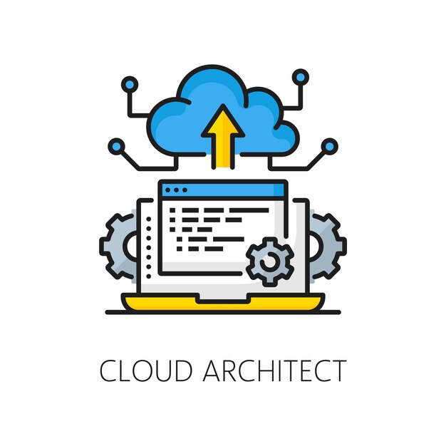 Vecteur icône de ligne de l'architecte du cloud it de développement web