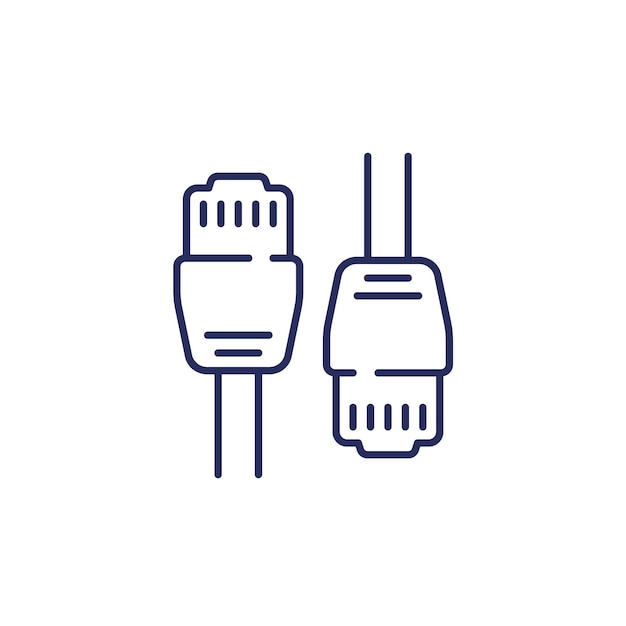 Icône De Ligne De Câbles Ethernet Sur Blanc