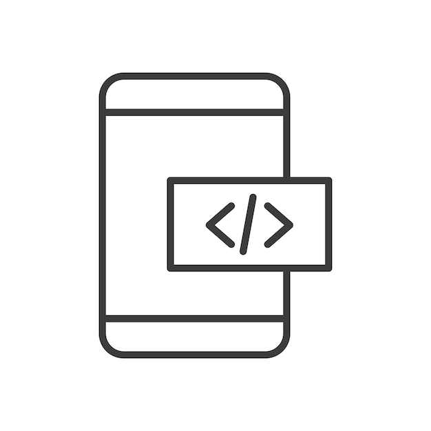 Icône de ligne de développement d'applications mobiles isolée sur un fond blanc