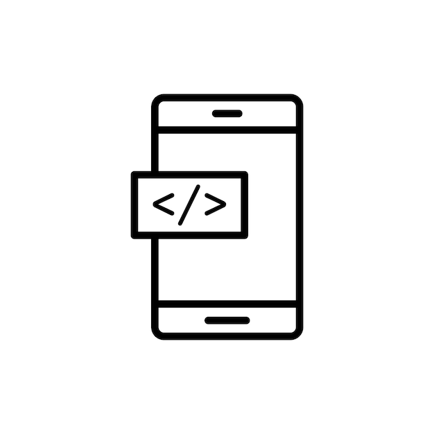 Icône de ligne de développement d'applications mobiles isolée sur un fond blanc