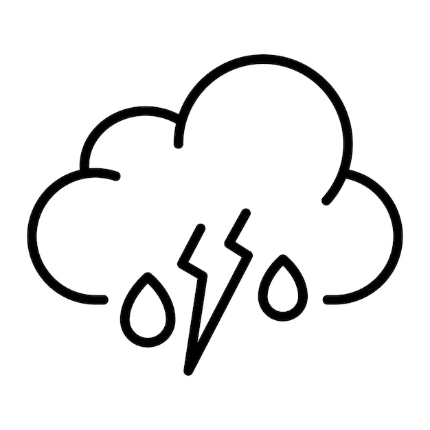 Icône de ligne d'orage Mauvais temps précipitations foudre pluie électricité danger Concept météo Icône de ligne vectorielle sur fond blanc