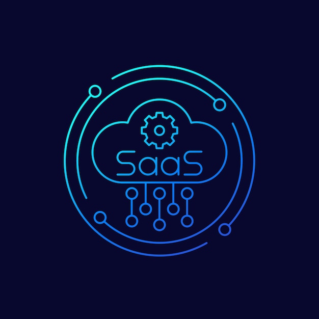 Vecteur icône de ligne saas avec nuage et vecteur d'engrenage