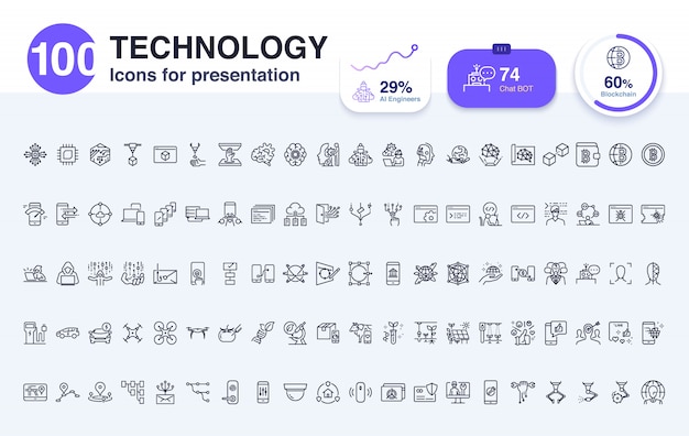 Vecteur icône de ligne de technologie 100 pour la présentation