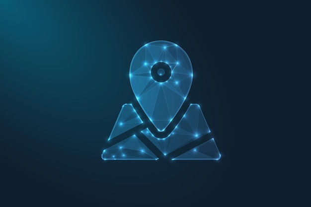 Icône de localisation au néon futuriste épingle GPS numérique symbole de navigation lumineux marqueur de carte cybernétique technologie AI