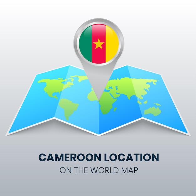 Icône De Localisation Du Cameroun Sur La Carte Du Monde, Icône De Broche Ronde Du Cameroun