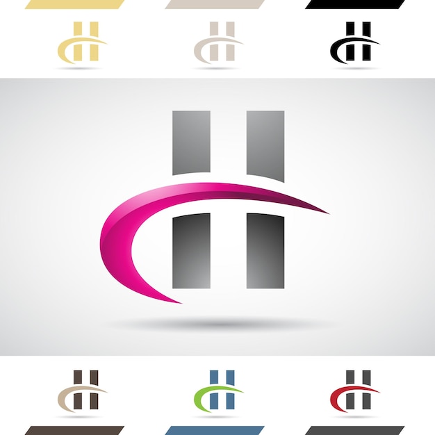 Vecteur icône de logo abstrait brillant magenta et noir de la lettre h avec un swoosh et 2 barres