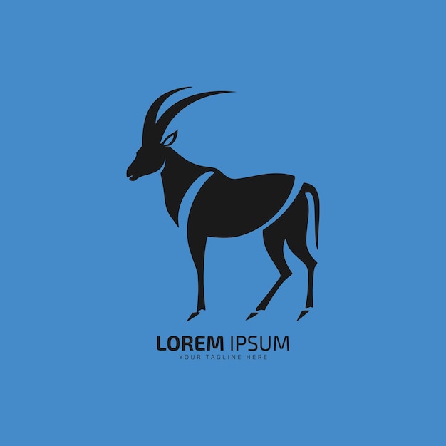 Icône de logo de chèvre Stand forme d'oryx sur fond bleu