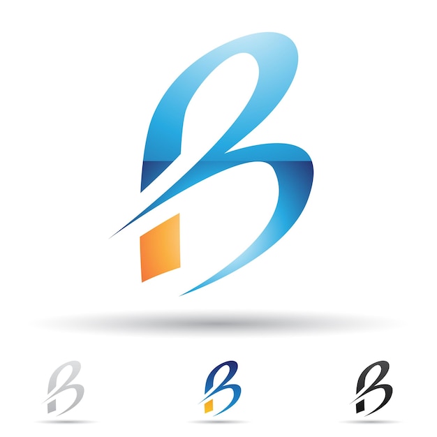 Vecteur icône de logo curvy abstrait brillant bleu et orange de la lettre b