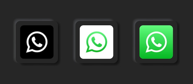 Icône de logo whatsapp neumorphique pour les logos d'icônes de médias sociaux populaires dans les boutons de neumorphisme