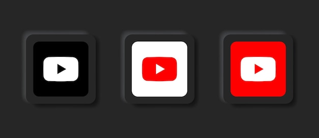 Icône de logo youtube neumorphique pour les logos d'icônes de médias sociaux populaires dans les boutons de neumorphisme