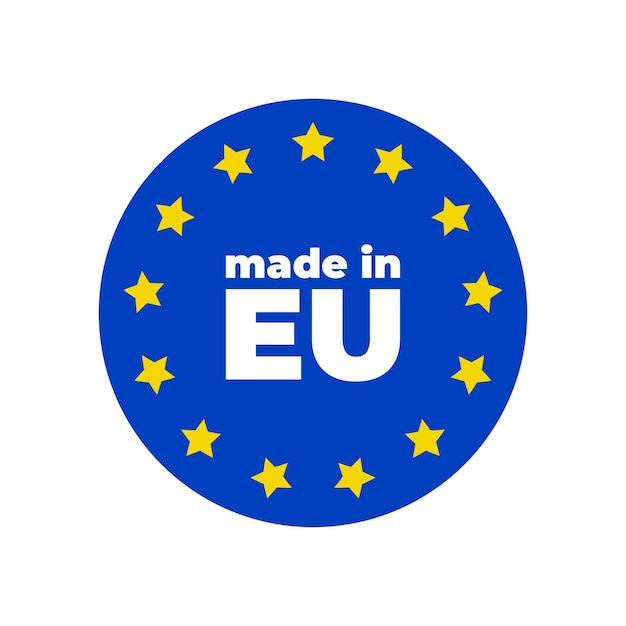Vecteur icône made in eu symbole de production d'exportation produit créé dans le signe de l'union européenne icône plate sur fond blanc vector