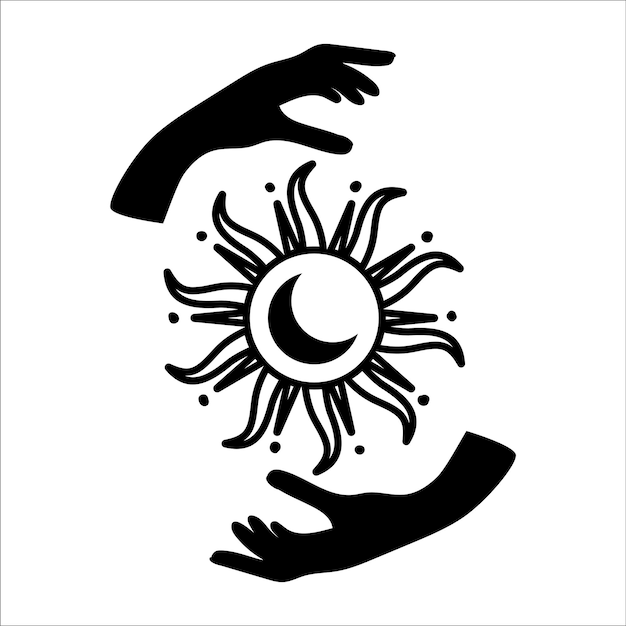Icône Magique Avec Passe Mains Et Soleil Et Lune Icône ésotérique