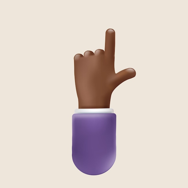 Vecteur icône de main d avec deux doigts sur fond jaune main volumétrique en plastique avec peau foncée pour votre de...