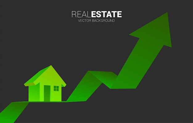 Icône De Maison 3d Verte Sur Avec Graphique En Croissance.