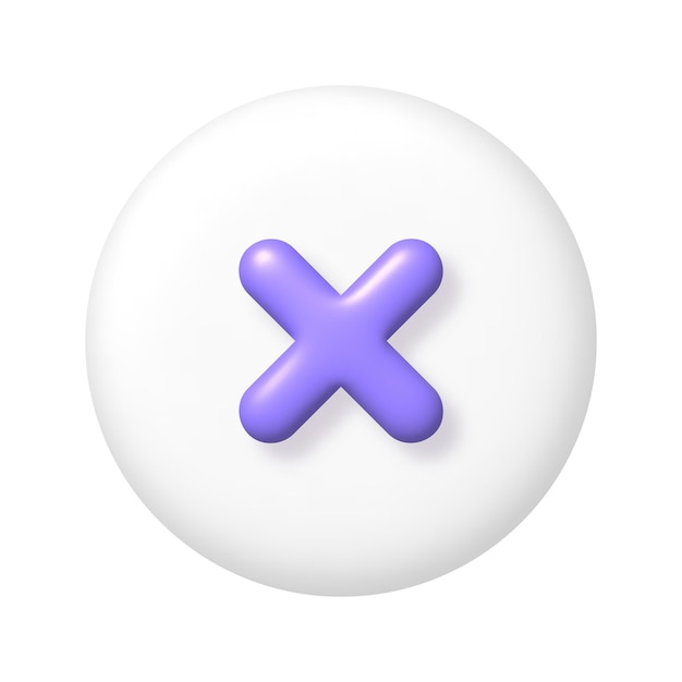 Icône Math 3D Signe de multiplication arithmétique violet sur bouton rond blanc élément de conception réaliste 3d