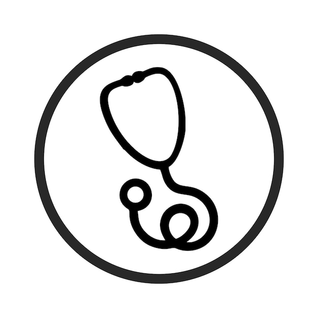 Vecteur icône médicale en noir et blanc avec stéthoscope d'hôpital de médecin