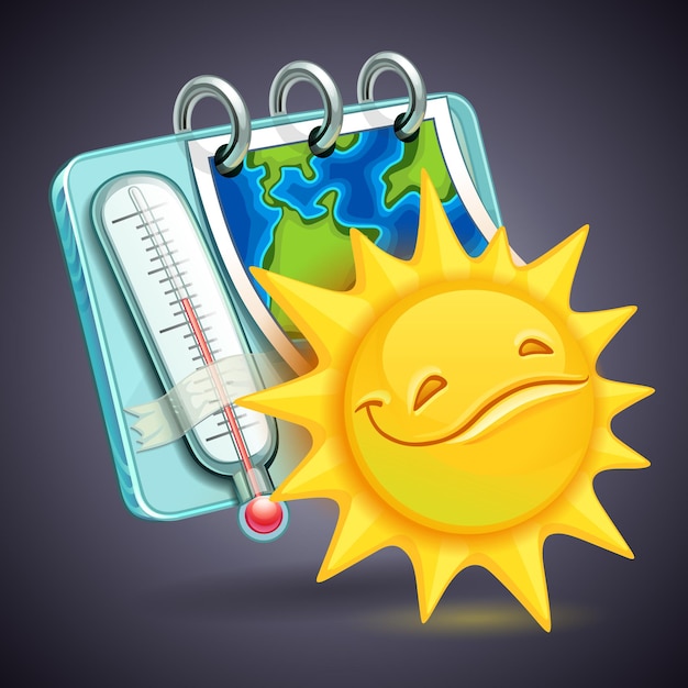 Icône Météo Drôle Avec Soleil Et Thermomètre