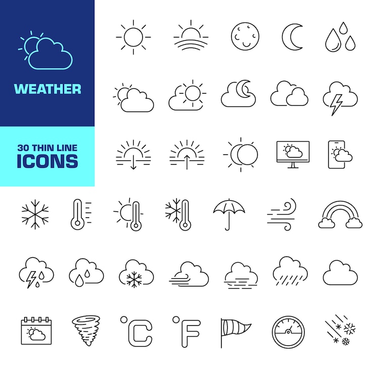 Vecteur icône météo icon météo réglé style linéaire