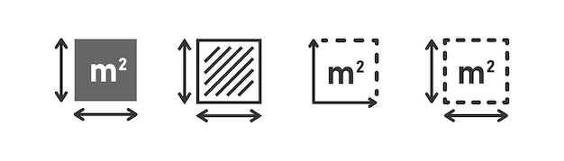 Icône de mètre carré signe M2 Zone plate en mètres carrés mesure du symbole de la superficie terrestre dimension de lieu illustration du contour vectoriel de haute qualité