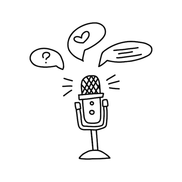 Icône De Microphone Multimédia Pour Podcast Et Diffusion Radio Dans Le Style Doodle