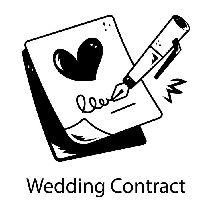 Icône moderne dessinée à la main du contrat de mariage