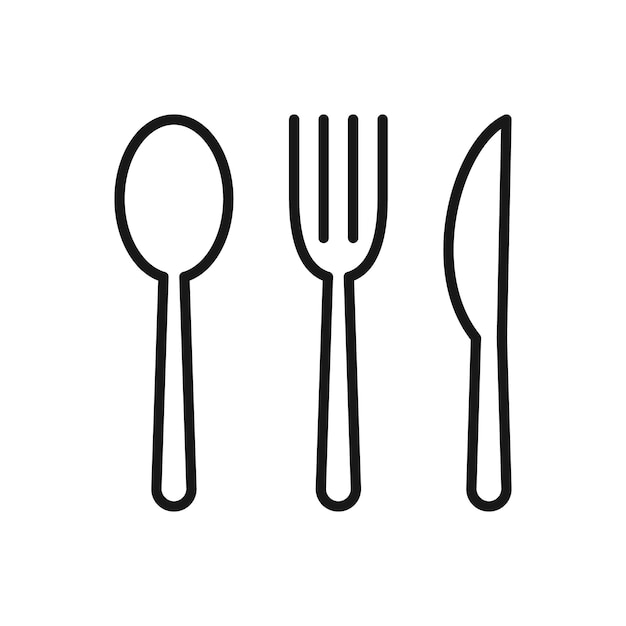 Icône modifiable d'illustration vectorielle de fourche à cuillère et de couteau isolée sur fond blanc à l'aide du site Web de présentation ou de l'application mobile