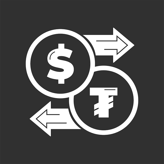 Vecteur icône mongole dollar à tugrik isolée sur blanc icône d'échange usd à mnt avec flèche usd mnt