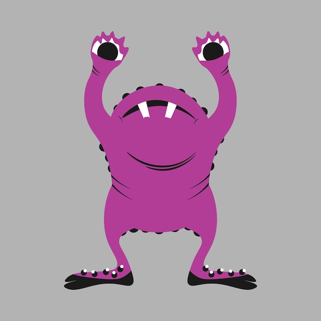 Vecteur icône de monstre halloween heureux dessin animé kawaii mignon personnage de bébé drôle effrayant yeux langue dent croc mains vers le haut design plat illustration vectorielle