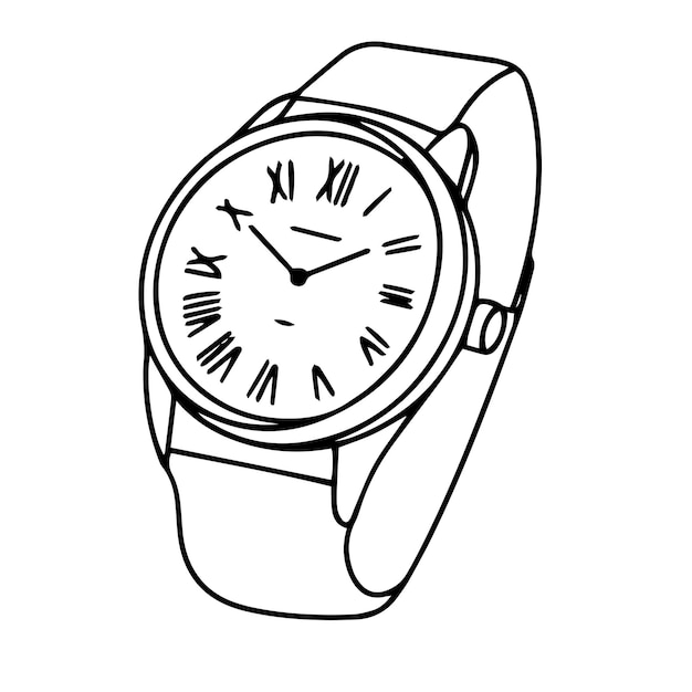 Icône De Montre Dessinée à La Main Outline Clipart Familial Art Vectoriel Dessiné à La Main