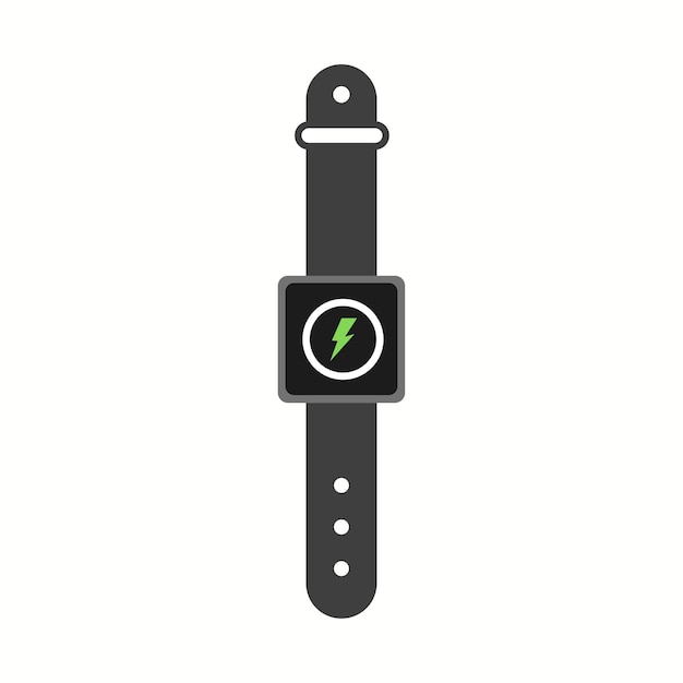 Icône de montre de poignet avec foudre Foudre grise verte plate dans un cadran d'horloge circulaire Icône vectorielle